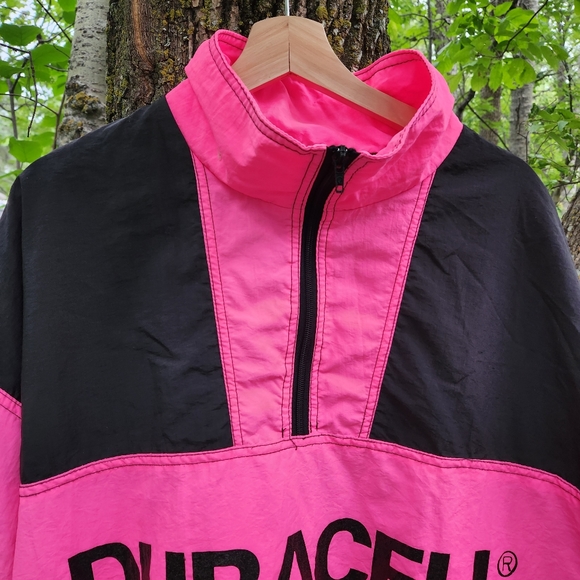 Grail Vintage 90s Neon Duracell Quarter Zip Pullover Windbreaker Men's XL Black - Picture 3 of 16